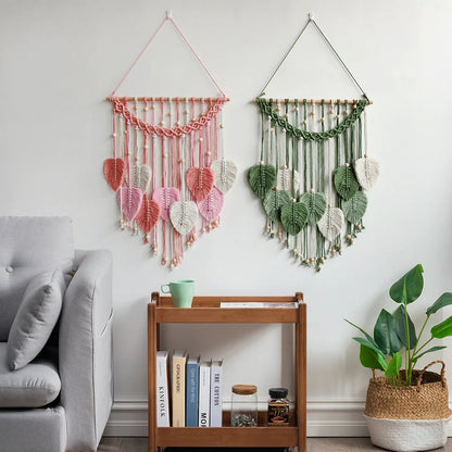 Macrame Wall Hanging - Handwoven Leaf Tapestry