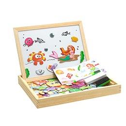 Wooden Magnetic 3D Puzzle Box Figure Animals Circus And  Writing Drawing Board