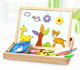 Wooden Magnetic 3D Puzzle Box Figure Animals Circus And  Writing Drawing Board