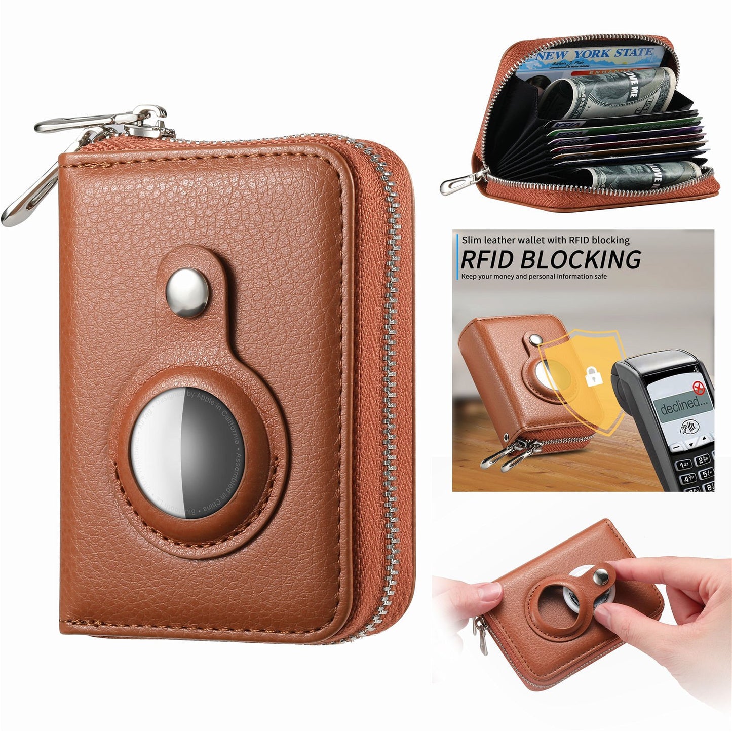 Smart  Zipper RFID Slim Leather Wallet