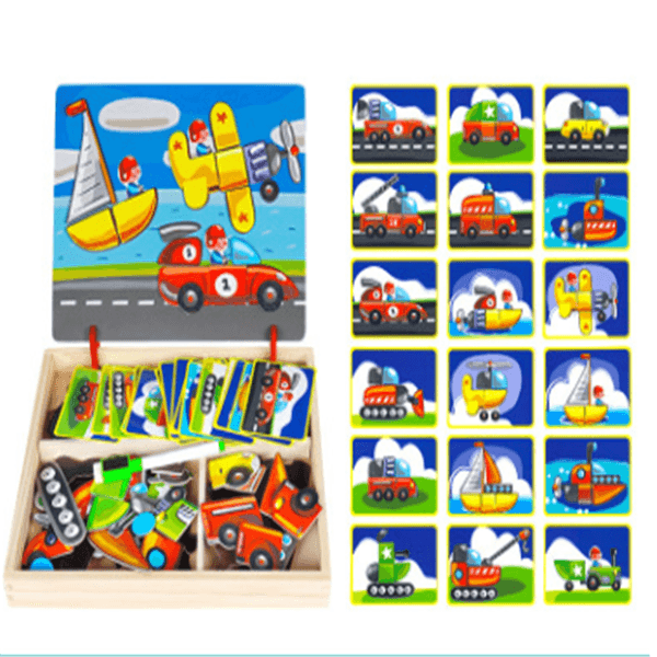 Wooden Magnetic 3D Puzzle Box Figure Animals Circus And  Writing Drawing Board