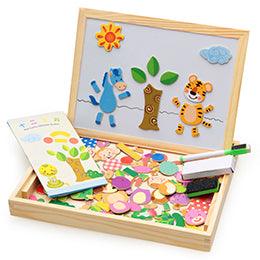 Wooden Magnetic 3D Puzzle Box Figure Animals Circus And  Writing Drawing Board