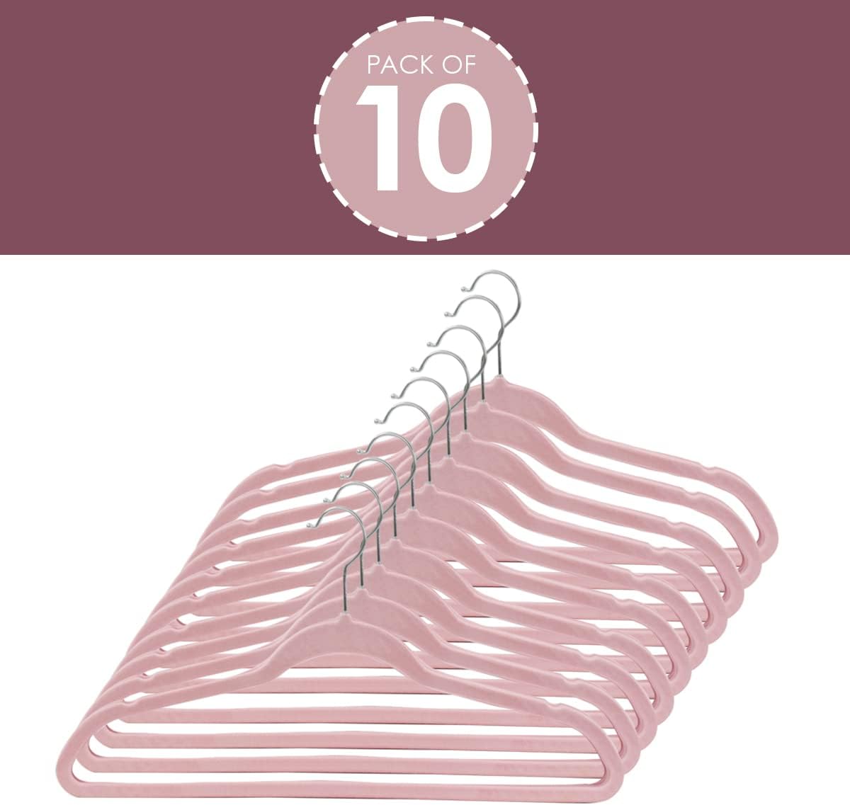 Sunbeam Velvet Slim 10 Piece Hangers, Pink