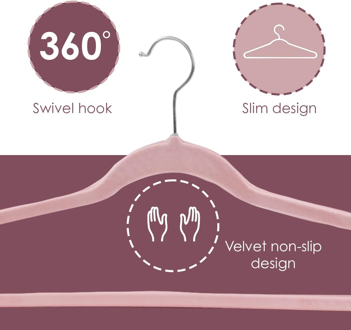 Sunbeam Velvet Slim 10 Piece Hangers, Pink