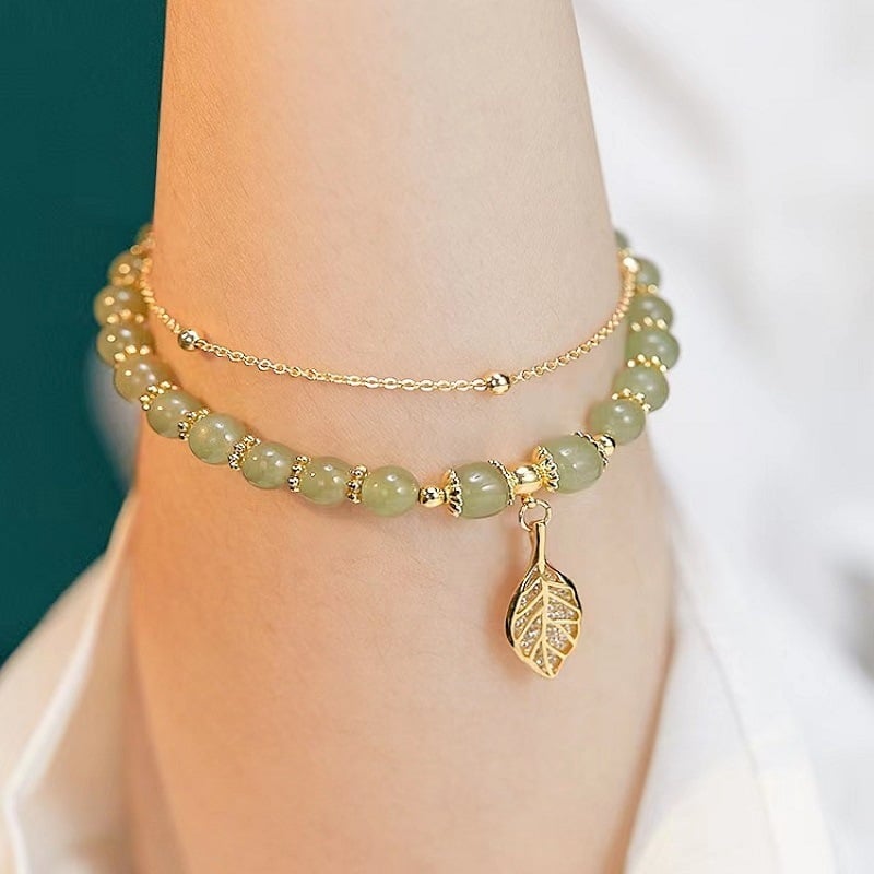 🔥BUY 1 GET 1 FREE 💞--Wotian Jade Lucky Gold Leaf Bangle