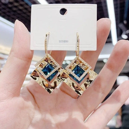 Geometric square zircon earrings