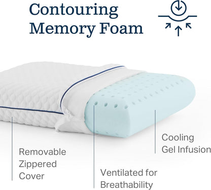 WEEKENDER Gel Memory Foam Pillow - Queen Size - 1-Pack - Medium Plush Feel - Neck & Shoulder Support - For Back, Side, & Stomach Sleepers - Home, Hotel, & Hospital Essentials