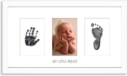 Hapinest Newborn Baby Handprint and Footprint Keepsake Picture Photo Frame - Neutral Nursery Wall Décor Baby Shower Registry Gifts for New Moms and Dads