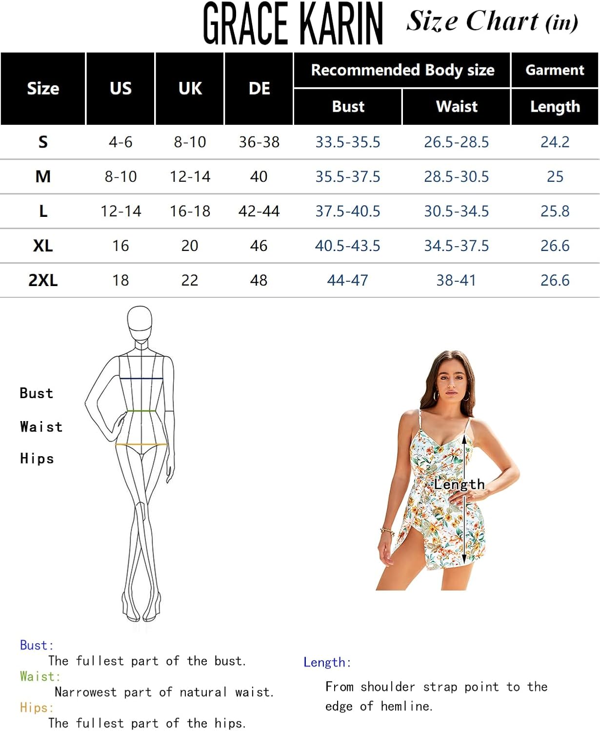 GRACE KARIN Women's One Piece Swimdress V Neck Tummy Control Bathing Suit Vacation Beachwear Swimsuit