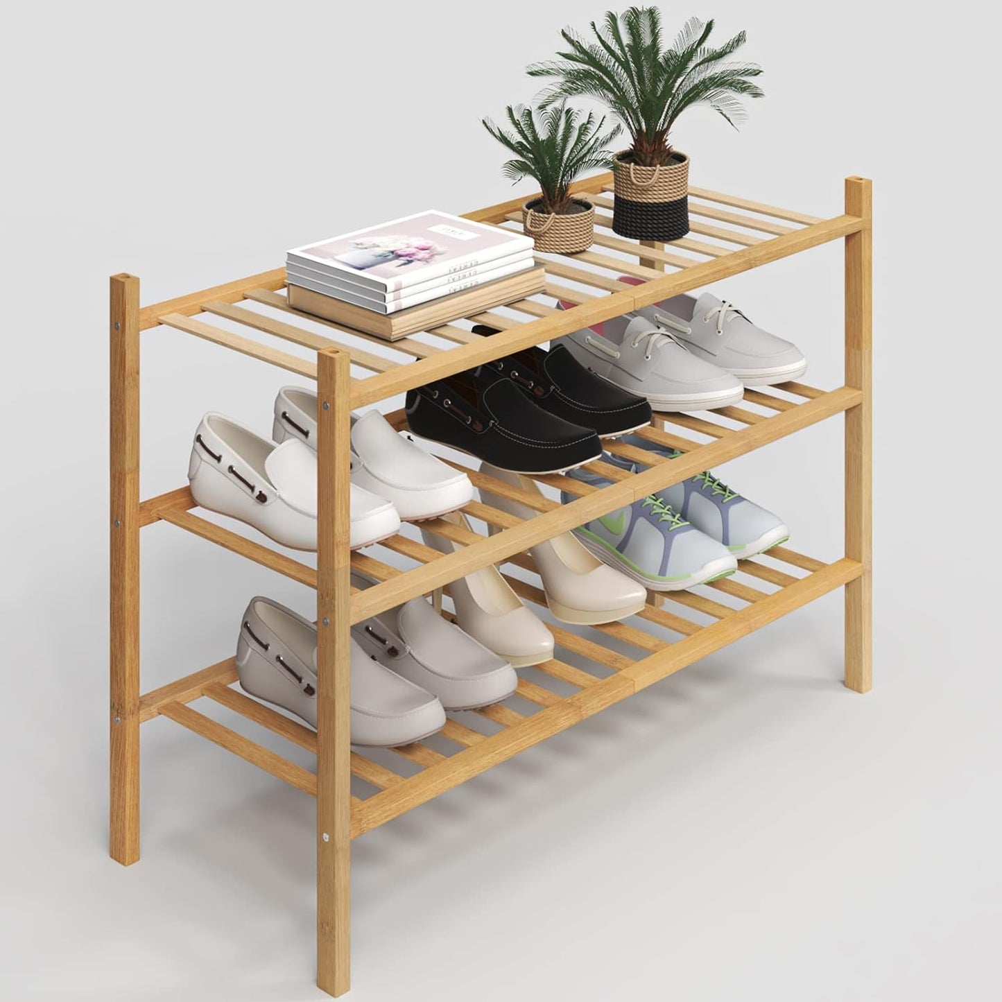 Z&L HOUSE 3-Tier Shoe Rack for Closet, Stackable Shoes Rack Organizer Free Standing Shoe Shelf for Entryway and Closet Hallway, Multifunctional Bamboo Rack in Different Combinations (3-Tier)