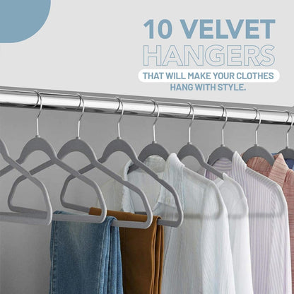 AWENN - Velvet Adults Clothes Hangers for Closet - 10 Pack. Non Slip Men and Women Clothing Hangers with 360 Degrees Swivel Hook (Beige)