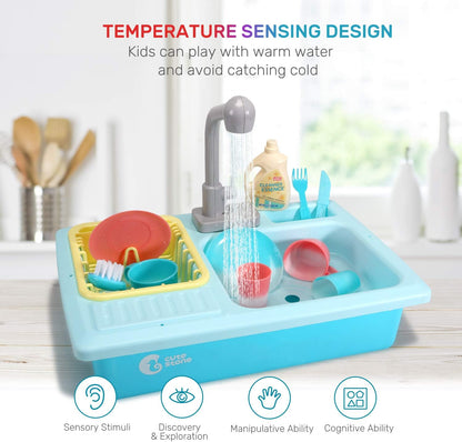 CUTE STONE Color Changing Kitchen Sink Toys, Children Electric Dishwasher Playing Toy with Running Water, Upgraded Faucet, Automatic Water Cycle System Play House Pretend Role Play Toys for Boys Girls