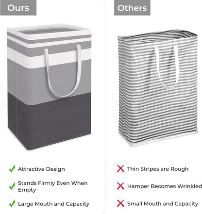 HomeHacks 2-Pack Large Laundry Basket, Waterproof, Freestanding Laundry Hamper, Collapsible Tall Clothes Hamper with Extended Handles for Clothes Toys in the Dorm and Family-(Gradient Grey, 75L)