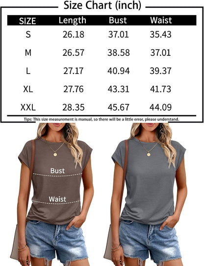 AUTOMET Womens Tops Casual Dressy Basic T Shirts Loose Fit Crewneck Cap Sleeve Tee Summer Outfits 2024