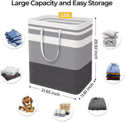 HomeHacks 2-Pack Large Laundry Basket, Waterproof, Freestanding Laundry Hamper, Collapsible Tall Clothes Hamper with Extended Handles for Clothes Toys in the Dorm and Family-(Gradient Grey, 75L)