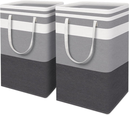 HomeHacks 2-Pack Large Laundry Basket, Waterproof, Freestanding Laundry Hamper, Collapsible Tall Clothes Hamper with Extended Handles for Clothes Toys in the Dorm and Family-(Gradient Grey, 75L)