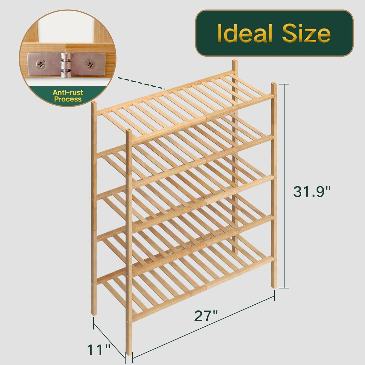 Z&L HOUSE 3-Tier Shoe Rack for Closet, Stackable Shoes Rack Organizer Free Standing Shoe Shelf for Entryway and Closet Hallway, Multifunctional Bamboo Rack in Different Combinations (3-Tier)