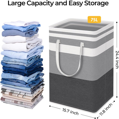 HomeHacks 2-Pack Large Laundry Basket, Waterproof, Freestanding Laundry Hamper, Collapsible Tall Clothes Hamper with Extended Handles for Clothes Toys in the Dorm and Family-(Gradient Grey, 75L)