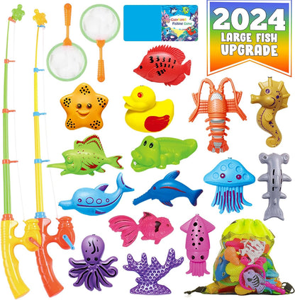 CozyBomB™ Magnetic Fishing Pool Toys Game for Kids - Water Table Bathtub Kiddie Party Toy with Pole Rod Net Plastic Floating Fish Toddler Color Ocean Sea Animals Gifts Age 3 4 5 6 Year Old