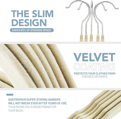 AWENN - Velvet Adults Clothes Hangers for Closet - 10 Pack. Non Slip Men and Women Clothing Hangers with 360 Degrees Swivel Hook (Beige)