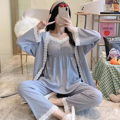 3Pcs/Set 100% Cotton Pregnancy Pajamas Long Sleeve