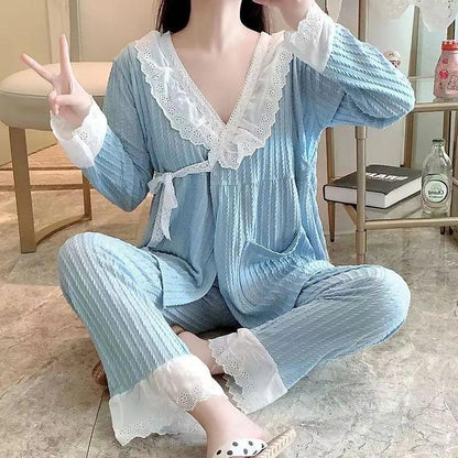 3Pcs/Set 100% Cotton Pregnancy Pajamas Long Sleeve