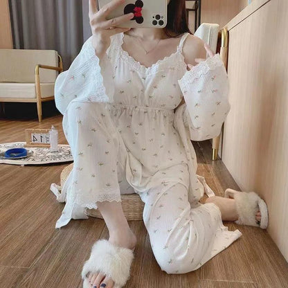 3Pcs/Set 100% Cotton Pregnancy Pajamas Long Sleeve