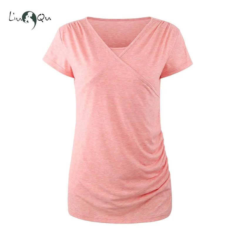 Liu&Qu Summer Women's Maternity Nursing Tops Casual Short Sleeve