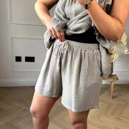 Ensemble short et top à volants en toile de chèvre pour femmes